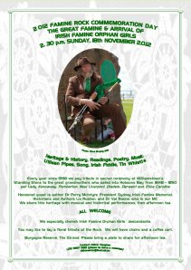 Irish Famine Orphan Girls Ceremony Invitation 2012