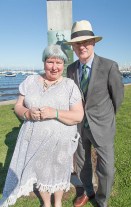Debra Vaughan, Sarah OMalley & Ambassador White, IFO Bay Trail Marker 2015